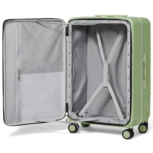 26 Inch Large Checked Luggage PC Hard Shell Suitcase Top Opening Aluminum Frame Travel Suitcases with Wheels (Avocado Green / 26-inch)