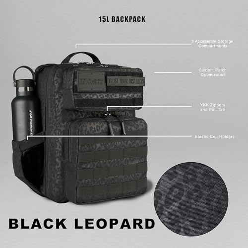 15L Slim Gym Backpack 1000D Travel EDC Daypack (Black Leopard)