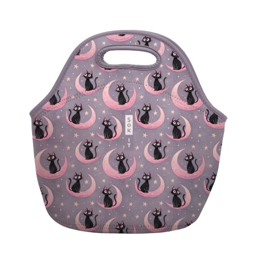 LunchTote Zippered Bag Insulated Neoprene Caddy (Crescent Kitty / Large 4.5 Quart Lunch Tote)
