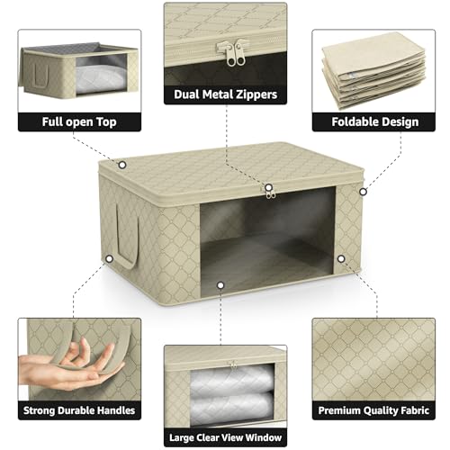 Blanket Storage Bags with Clear Window (3 Pack Large / Beige)