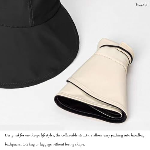Sun Hats for Womens Wide Brim UV Protection Fishing Hats Packable Reversible Hollow Top Sun Hat for Women Hat for Ponytail Black (Black)