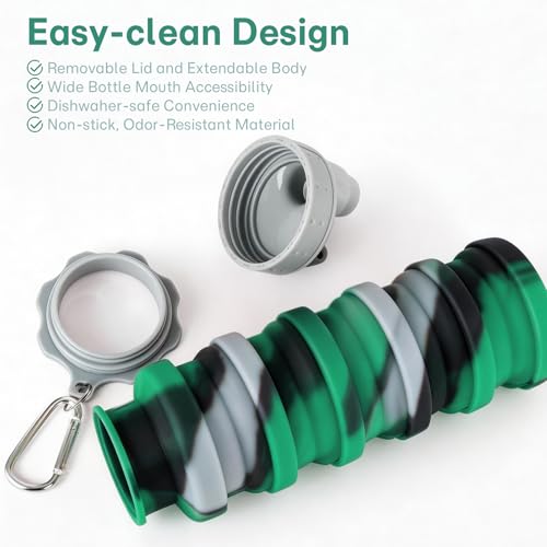 Reusable BPA Free Foldable Silicone Water Bottles for Kids (Green / 1pack)