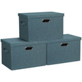 Storage Bins with Lids Fabric Closet Organizers Cubes Office Organization (Blue-Green / Large -3 Pack)