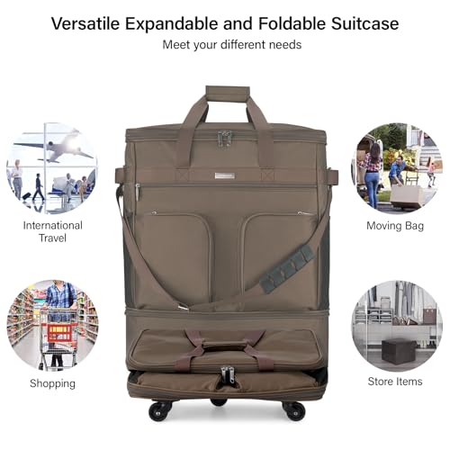 Expandable Collapsible Luggage with Wheels Suitcase (Coffee-1)