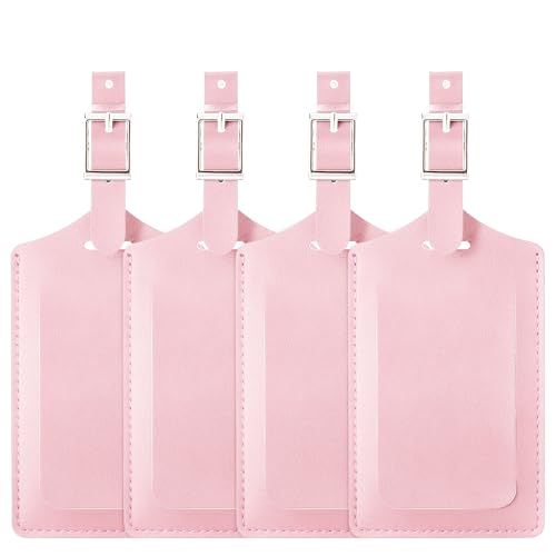 8 Pack Leather Luggage Tags for Suitcases Travel Tag (Light Pink)