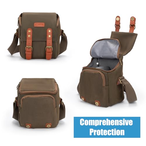 Compact Camera Bag Case Canvas Leather Trim Compatible for Nikon (1.0 Brown / Small)