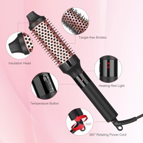 1.25 1.5 Inch Curling Iron Brush Ceramic Double PTC Heated Round Hair Curling Comb (1.5 Inch)