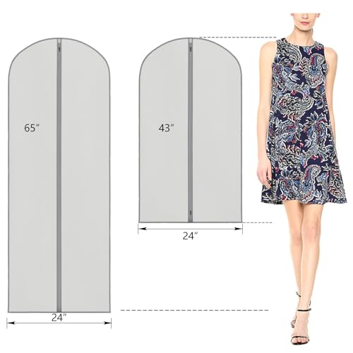 Dress Bags for Gowns Long Dress Cover Bag for Closet Storage 65 in (65"-3pcs-Grey)
