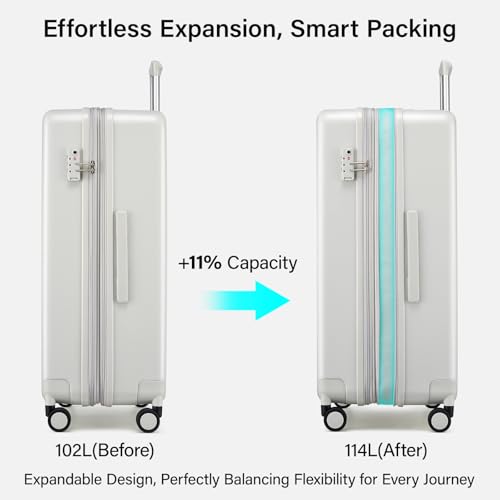 Expandable Large Checked Luggage (Smoke White / 28 Inch EXT)