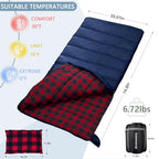 0 Degree Sleeping Bag Cotton Flannel Winter Cold Weather for Adults XXL Sleeping Bag 4 Season Big and Tall with Pillow Compression Sack (NAVY)