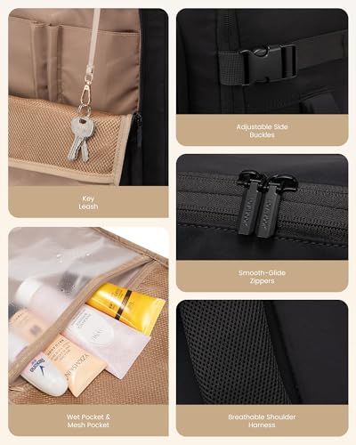 Travel Backpack for Women & Men (Black-white-brown / 18 Inch - 4 Pcs)