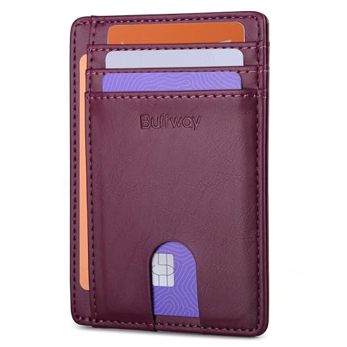 Slim Minimalist Front Pocket RFID Blocking Leather Wallets for Men and Women (Small / Alaska Purple)
