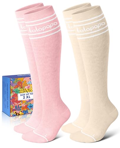 Thick Soft Cotton Compression Socks (Pink and Beige / Small-Medium)