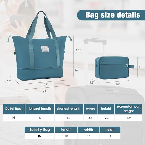 Softside Luggage Set Lightweight 3 Piece Suitcase with Duffel Bag (Softside Luggage(22/26/30) / Blue Green + bags)