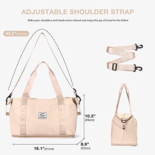 Travel Duffel Bag Carry On Overnight Weekender Bags for Women Hospital Tote (A117-beige-expandable / X-large)