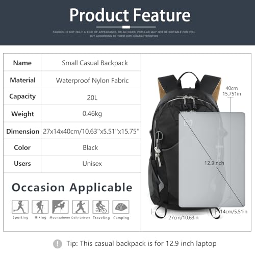 20L Hiking Backpack With Rain (Black2.0 / 20L)