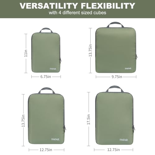 4 Set/6 Set/8 Set Compression Packing Cubes Travel Accessories Expandable Packing Organizers (Cloth Pattern, 4-Matcha Green) (4-Matcha Green / Cloth Pattern)