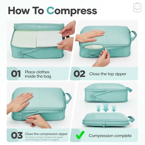 9 11 Set Compression Packing Cubes for Travel Essentials (Blue Green / 9 set)