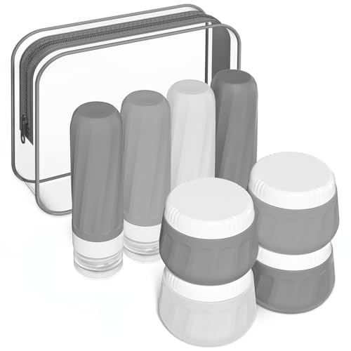 Travel Size Toiletries 8 Pack (3oz bottle 3oz jar / Proper Gray)