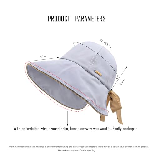 Wide Brim Hats for Woman Foldable Hats Sun Hats for Women uv Protection Bowknot Bucket hat Adjustable hat with Ponytail Hole Gery Grey (Grey)