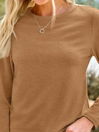Long Sleeve Shirts for Women Casual Crewneck Tops Basic Tees (Medium / 01coffee)