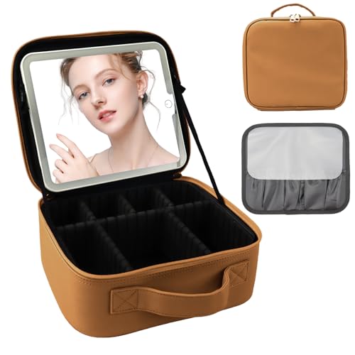 Makeup Bag with Mirror (Light Brown / Makeup bag with LED lights)