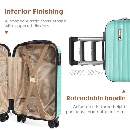 Luggage Set 3 Piece Luggage Set ABS hardshell Spinner Wheels Luggage Carry on Suitcase with Weekender bag & Toiletry bag（Mint Green (20 / 3pcs Mint Green)