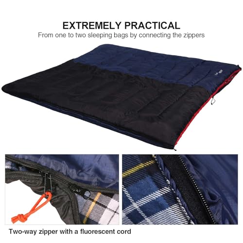 Cotton Flannel Sleeping Bag for Camping (Blue with 3lbs filling)