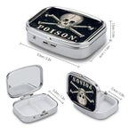 Metal 2 Compartment Pill Organizer Travel Friendly Portable Compact Pill Box Cute Pill Case to Hold Vitamins (A Skeleton With a Black Background)