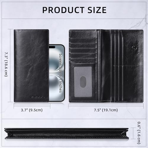 Leather Checkbook Cover Wallet for Men with RFID Blocking (Black)