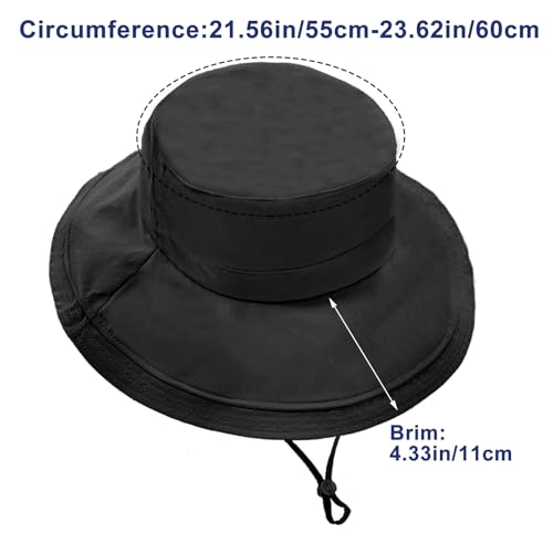 Sun Hats for Women Wide Brim Ponytail UV Protection Beach Hat Packable Waterproof Bucket Hat for Travel Hiking Gardening (Black)