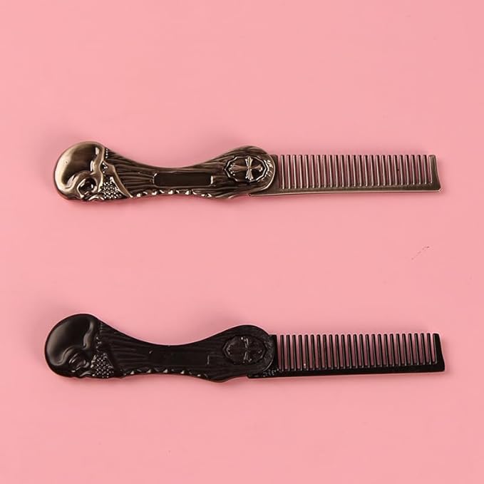 2pcs Skull Style Folding Pocket Comb - Everyday Grooming Tool for Hair and Beard Styling