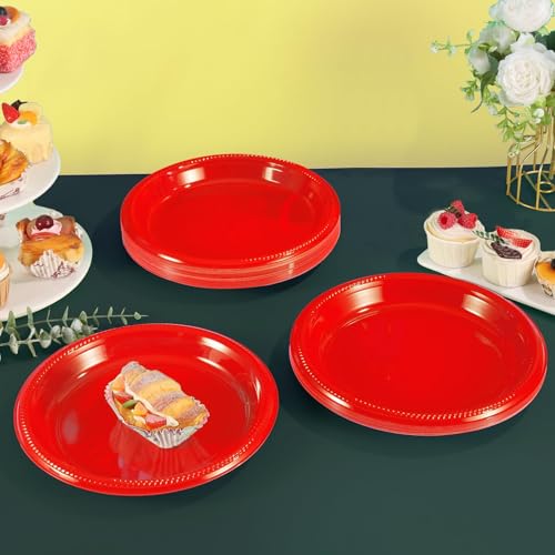 50 Pcs Red Plastic Plates 10 inch (Red / 50 Pcs)