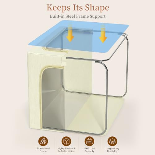 Blanket Storage Bins with Metal Frame for Closet (Beige / 55L)