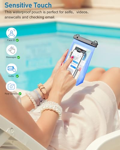 Large Waterproof Phone Pouch (Clear Blue, Extra Large Opening 5.9'')