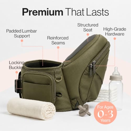 Original Hip Seat Baby Carrier for Babies & Toddlers up to 45 lbs (Olive)