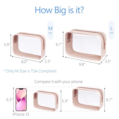 Clear Makeup Bag Travel (4 Pack Beauty Nude Pink / TSA Specialist (4-Pack Medium - Soft))