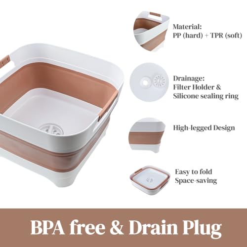 2.6 Gal Collapsible Baby Bottle Wash Basin with Drain Plug (Gray-gray)