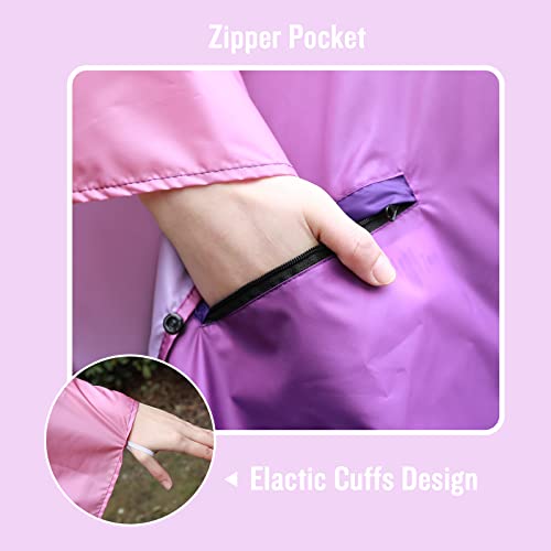 Adults Rain Poncho Waterproof Raincoat Women Gradient Hood with Pocket (Gradient Pink-purple)