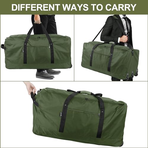 120L Foldable Rolling Duffel Bag with 3 Wheels (Large / Green)