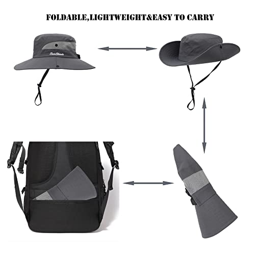 Womens Summer Sun Hat Beach Hat Wide Brim Outdoor UV Protection Hat Foldable Cool Mesh Ponytail Bucket Hat (6-7 / Grey)