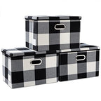 Large Collapsible Storage Bins with Lids [3 (Black and White Grid / L(3-Pack))