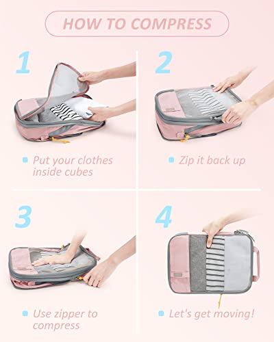 6 Set Compression Packing Cubes for Travel (Mix-Blush Sky / Set of 6)