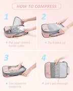6 Set Compression Packing Cubes for Travel (Mix-Blush Sky / Set of 6)