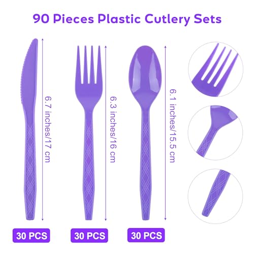 90 Pieces Purple Plastic Cutlery Set (Purple)