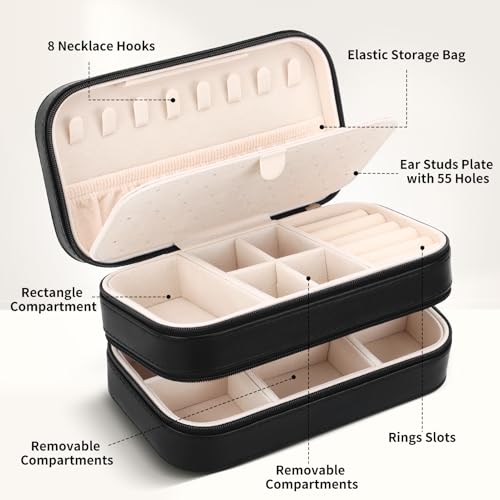 Small Travel Jewelry Box with Double Zipper (Black)