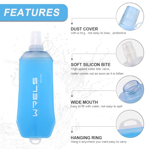 200ml/350ml/500ml Collapsible Soft Flask,BPA Free Folding Soft Water Bottle with Hanging Ring,Lightweight TPU Hydration Flask for Running Marathon Cycling Hiking(500ml-2 Packs) (Blue-500ml*2)