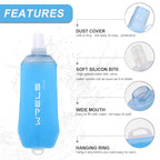 200ml/350ml/500ml Collapsible Soft Flask,BPA Free Folding Soft Water Bottle with Hanging Ring,Lightweight TPU Hydration Flask for Running Marathon Cycling Hiking(500ml-2 Packs) (Blue-500ml*2)