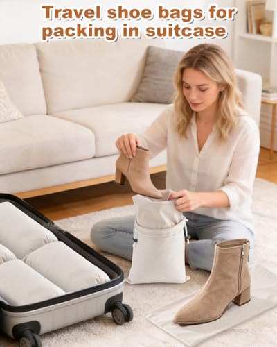2 Pcs Single Shoe Bags for Travel (Beige / 17.3"x8.6")