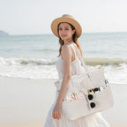 Beach Pool Bags Tote for Women Ladies Large Gym Tote Carry On Bag With Wet Compartment for Weekender Travel Waterproof (Brown Striped Bow)